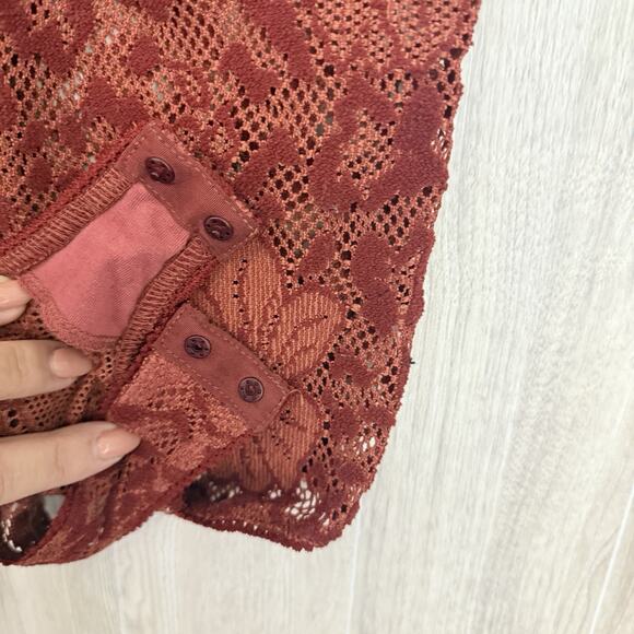 Free People Intimately Lace Bodysuit Womens XS Live It Up Terracota Red V-Neck - Picture 8 of 15